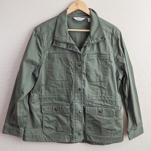 L.L.Bean Utility Chore Jacket Dusty Olive XL Petite Zip Front Pockets Casual